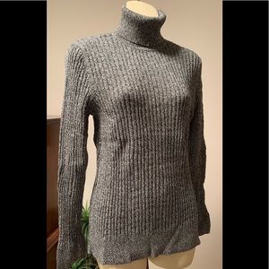 Like new, Croft & Barrows, medium cable knit, turtle neck, black/white sweater.